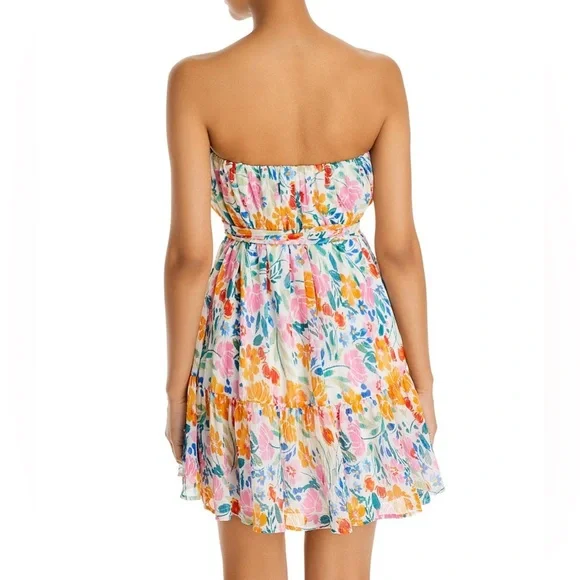 NWT- Aqua- Strapless Tie Waist Floral Mini Dress- Size Medium - Picture 4 of 8